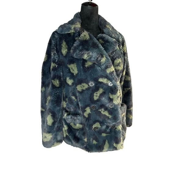 Zadig & Voltaire Miles Leo Green Leopard Faux Fur Coat Size Small - Picture 7 of 14